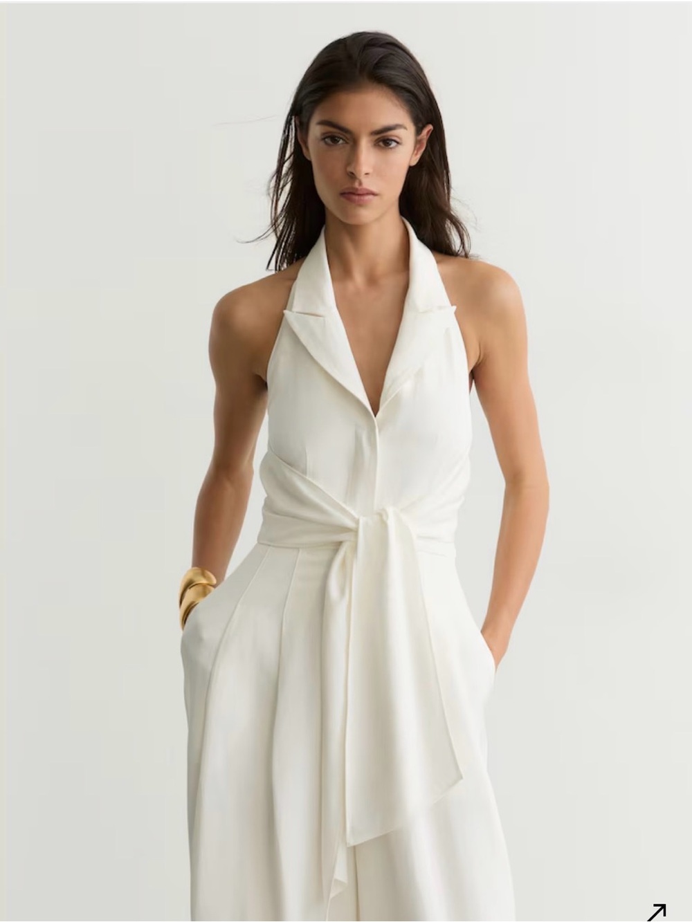 Reiss Tie-Front Wide-Leg Jumpsuit with Linen in Ivory Cream - Picture 6 of 8